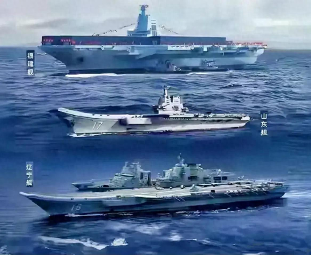 中国三种航母图，揭示强大海军力量的崛起，中国海军力量崛起，三种航母展示强大实力