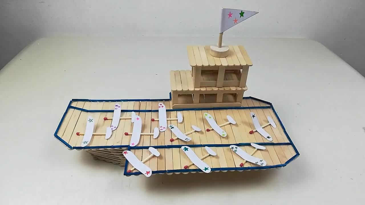 用雪糕棍制作航空母舰模型，创意无限的DIY之旅，雪糕棍创意DIY，航空母舰模型制作之旅